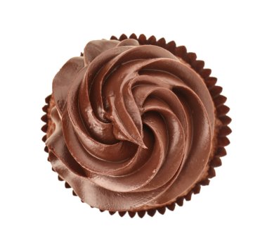 Beyaz arka planda, üstten görünüm lezzetli çikolatalı kek