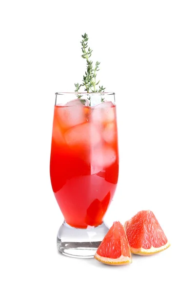 Glass of refreshing grapefruit lemonade on white background — Stock Photo, Image
