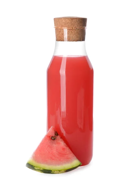 Bottle of fresh watermelon lemonade on white background — Stock Photo, Image