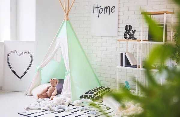 Cozy play tent for kids in interior of room — Stock Photo, Image