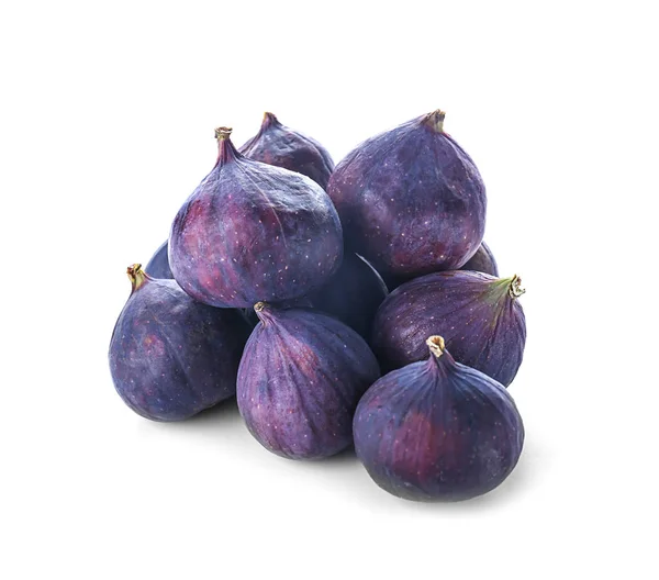 Whole ripe purple figs on white background — Stock Photo, Image