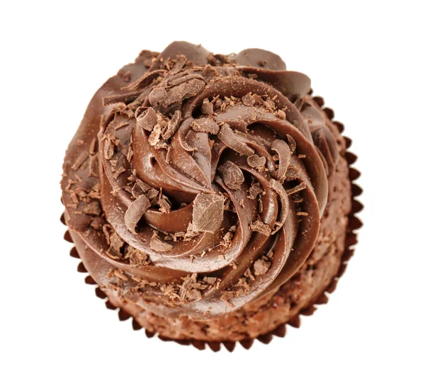 Sabroso cupcake de chocolate sobre fondo blanco, vista superior — Foto de Stock