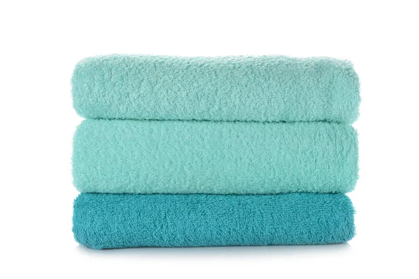 Stack of clean soft towels on white background — Stock Photo, Image