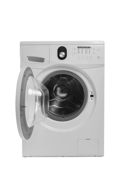 Moderne Waschmaschine auf weißem Hintergrund — Stockfoto