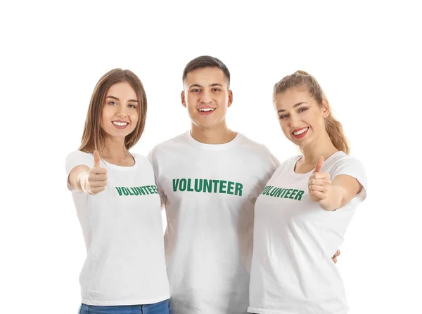 Team of young volunteers on white background — Stock Photo, Image