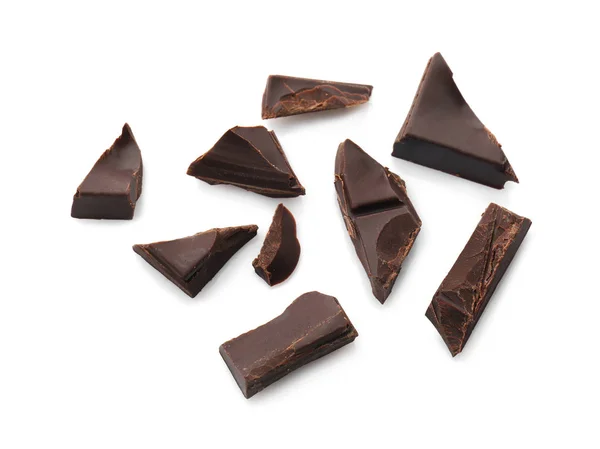 白い背景の上おいしいダーク チョコレートの部分 — ストック写真