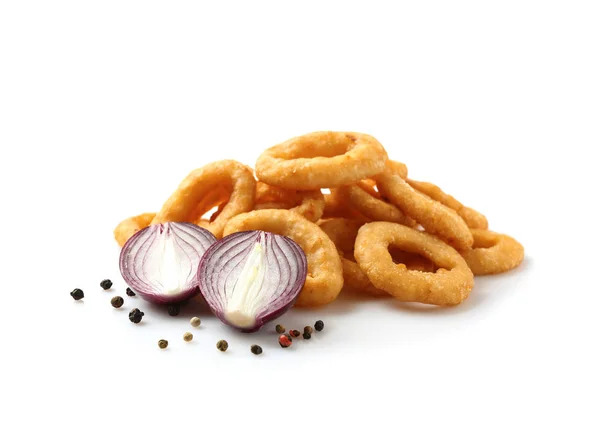 Tasty onion rings on white background — Stock Photo, Image