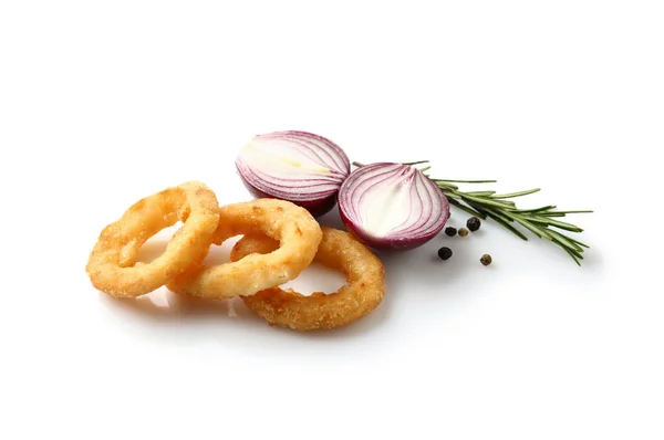 Tasty onion rings on white background — Stock Photo, Image