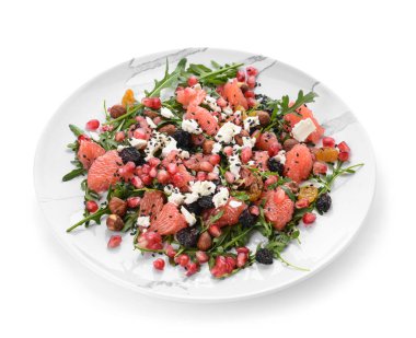 Beyaz arka plan üzerinde sağlıklı salata ile plaka