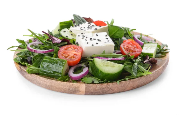 Plaat met gezonde salade op witte achtergrond — Stockfoto