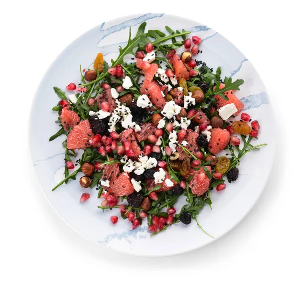 Placa com salada saudável no fundo branco — Fotografia de Stock