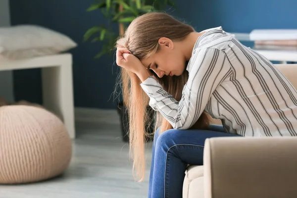 Lonely woman suffering from depression at home — Stock Photo, Image