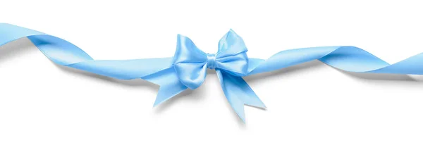 Blue ribbon with bow on white background — Stock Photo, Image