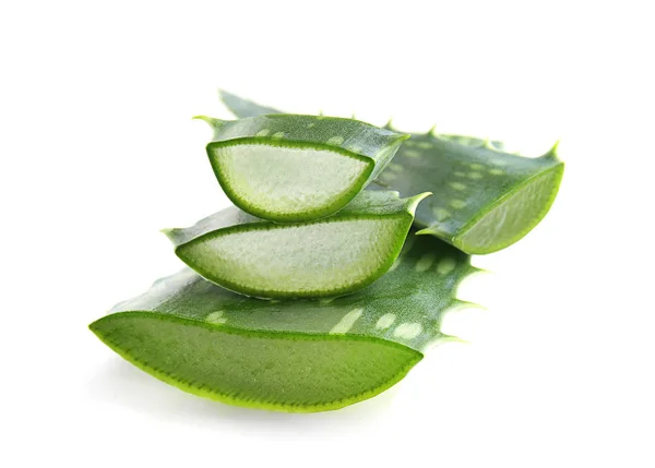 Aloe vera leaves with slices on white background — Stock Photo, Image