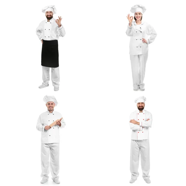 Група професійних кухарів на білому тлі — стокове фото