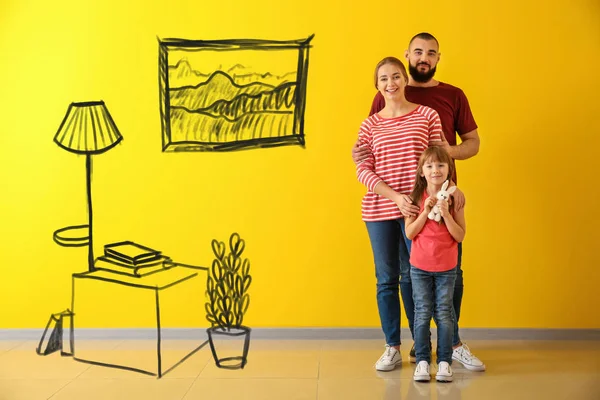 Happy family dreaming about moving into new house — Stock Photo, Image