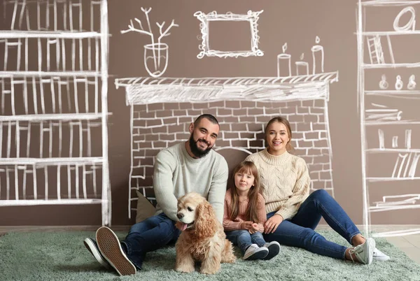 Happy family dreaming about moving into new house — Stock Photo, Image