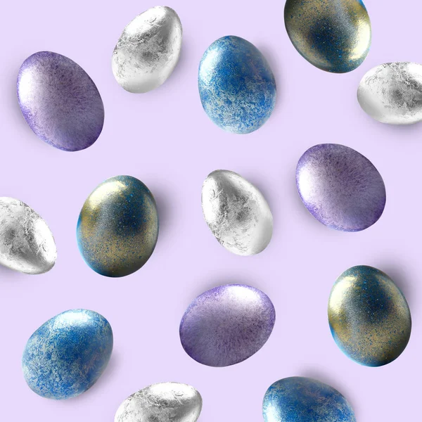 Hermosos huevos de Pascua sobre fondo lila —  Fotos de Stock