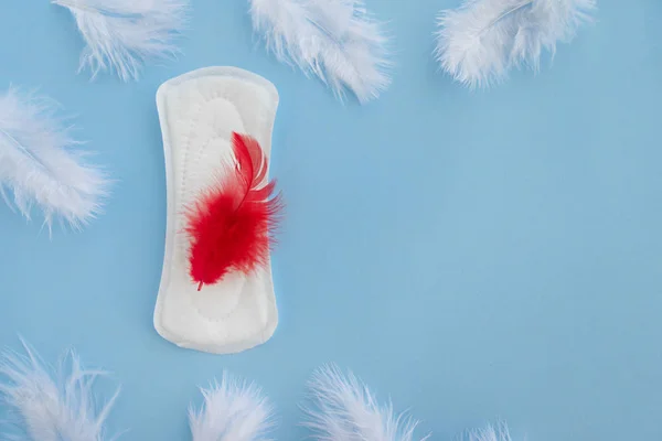 Pad Menstruasi dengan bulu pada latar belakang warna — Stok Foto