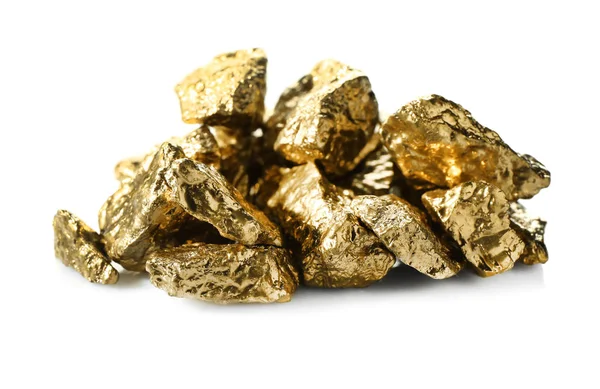 Pepite d'oro su sfondo bianco — Foto Stock