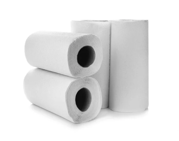 Rollos de toallas de papel sobre fondo blanco — Foto de Stock
