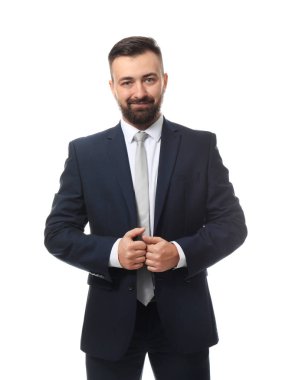Beyaz arka planda yakışıklı iş adamının portresi