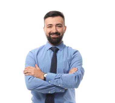 Beyaz arka planda yakışıklı iş adamının portresi
