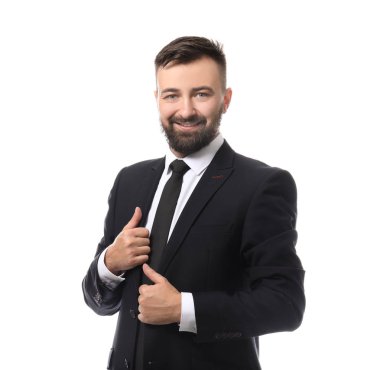 beyaz zemin üzerinde emin iş adamı