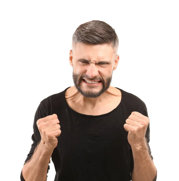 Portrait of aggressive man on white background — Stock Photo, Image