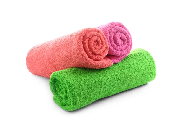 Rolled terry towels on white background — Stock Photo, Image