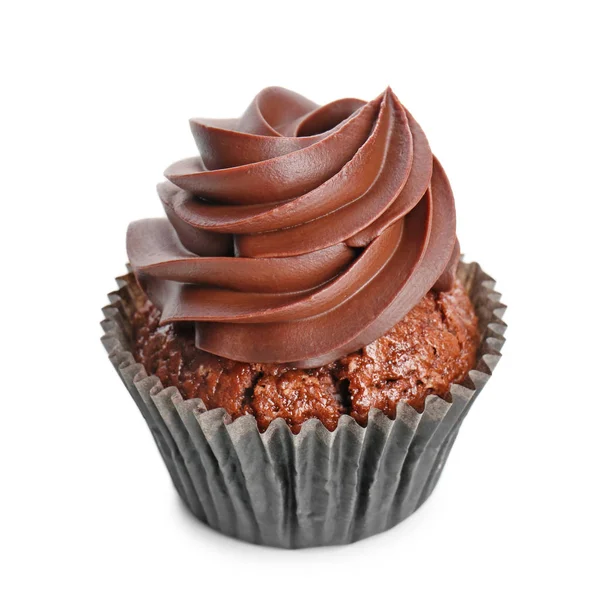 Delicioso cupcake de chocolate sobre fondo blanco — Foto de Stock