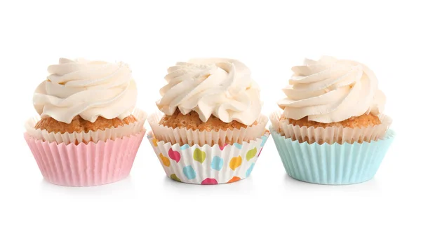 Zoete cupcakes op witte achtergrond — Stockfoto