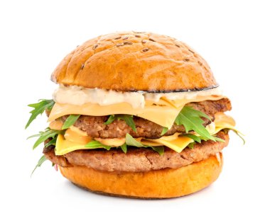 Beyaz zemin üzerine lezzetli burger