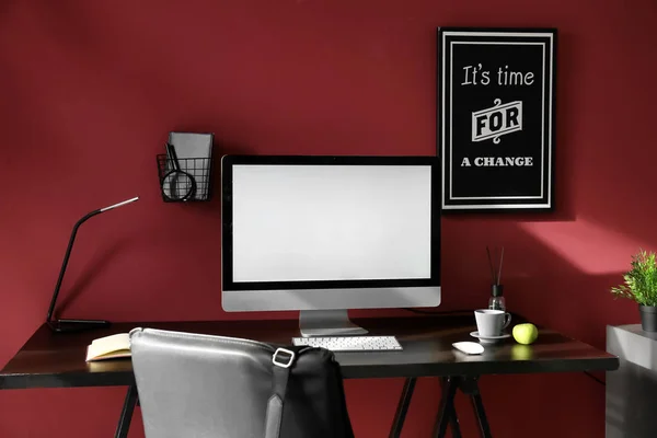 Stylish workplace with computer in modern room — Stock Photo, Image