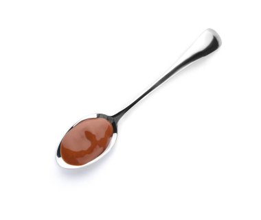 Beyaz arka planda lezzetli yoğurtlu kaşık