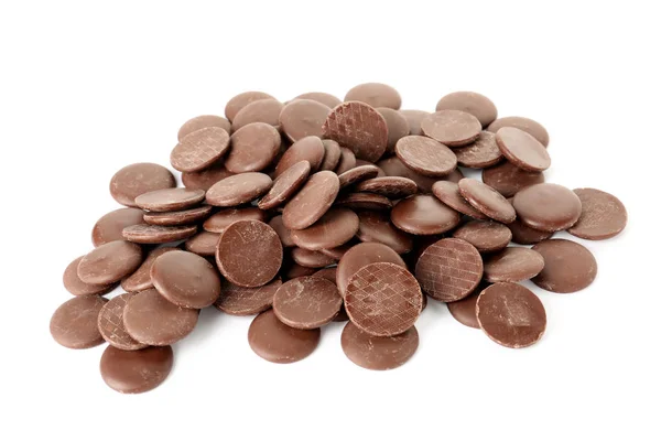 Delicious chocolate chips on white background — Stock Photo, Image