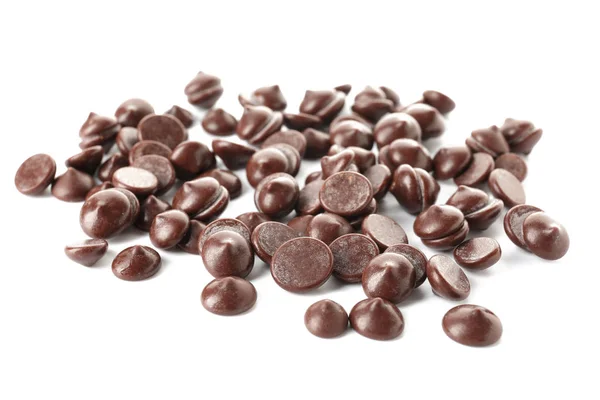 Delicious chocolate chips on white background — Stock Photo, Image