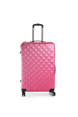 Beyaz arkaplanda paketlenmiş bavul