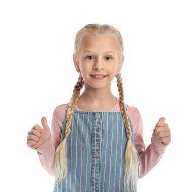 Beyaz arka plan üzerinde küçük kız. Konuşma terapisi kavramı