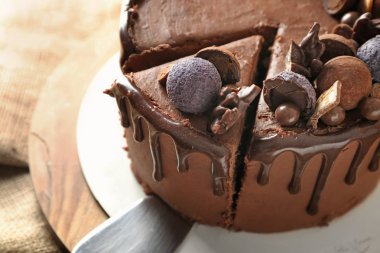 Tablo, closeup lezzetli çikolatalı kek