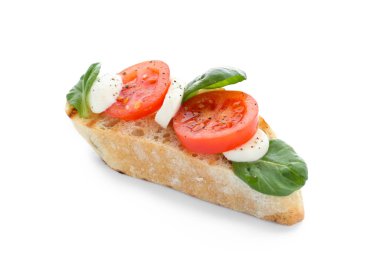 Beyaz arka planda taze lezzetli bruschetta.