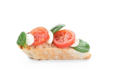 Beyaz arka planda taze lezzetli bruschetta.