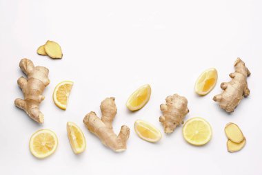 Taze limon zencefil beyaz arka plan üzerinde ile