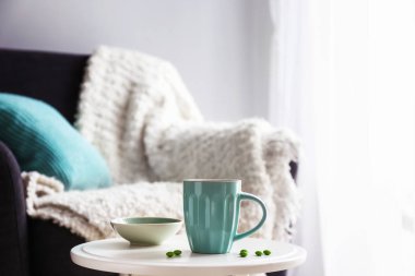 Fincan sıcak çay ve şeker Oda tablo