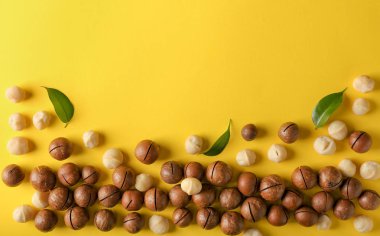 Renk arka planda lezzetli macadamia fındık