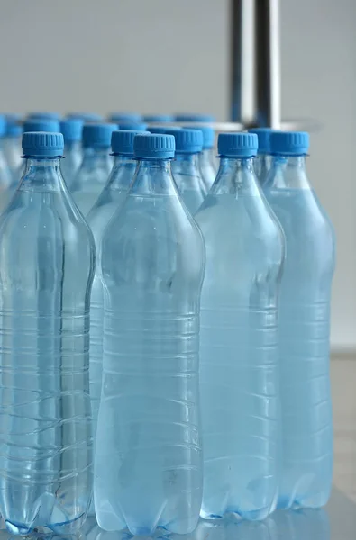 Many bottles at mineral water plant