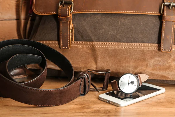 Set of male accessories on table — Stock Photo, Image