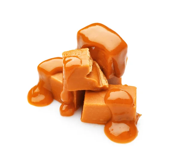 Tasty sweet caramel on white background — Stock Photo, Image