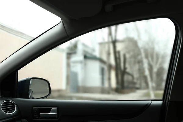 Side window of modern car, view from inside