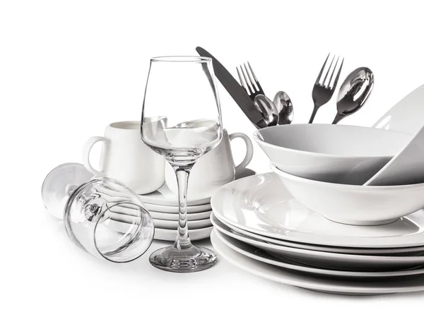 Set of clean dishes on white background — Stock Photo, Image